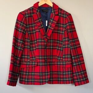 NWT Talbots Shetland Plaid Wool Blend Blazer Jacket Size 14 Red Black Blue Green